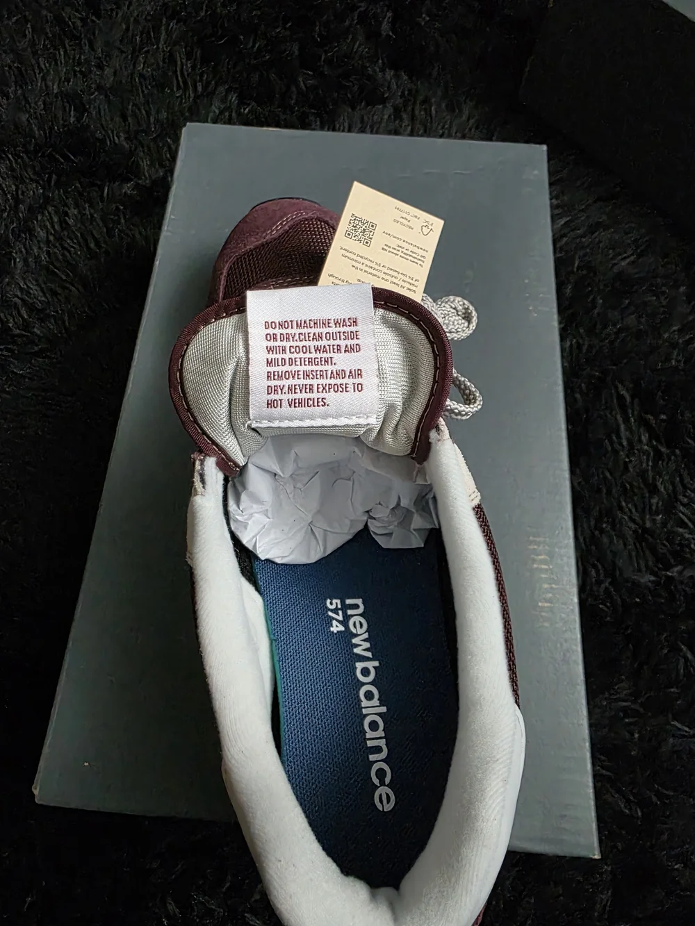 New Balance Burgundy & White Suede Sneaker (Rear View)